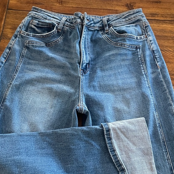 Flying Monkey high rise wide cuffed wide leg medium wash blue denim jeans sz 31 - Picture 4 of 16